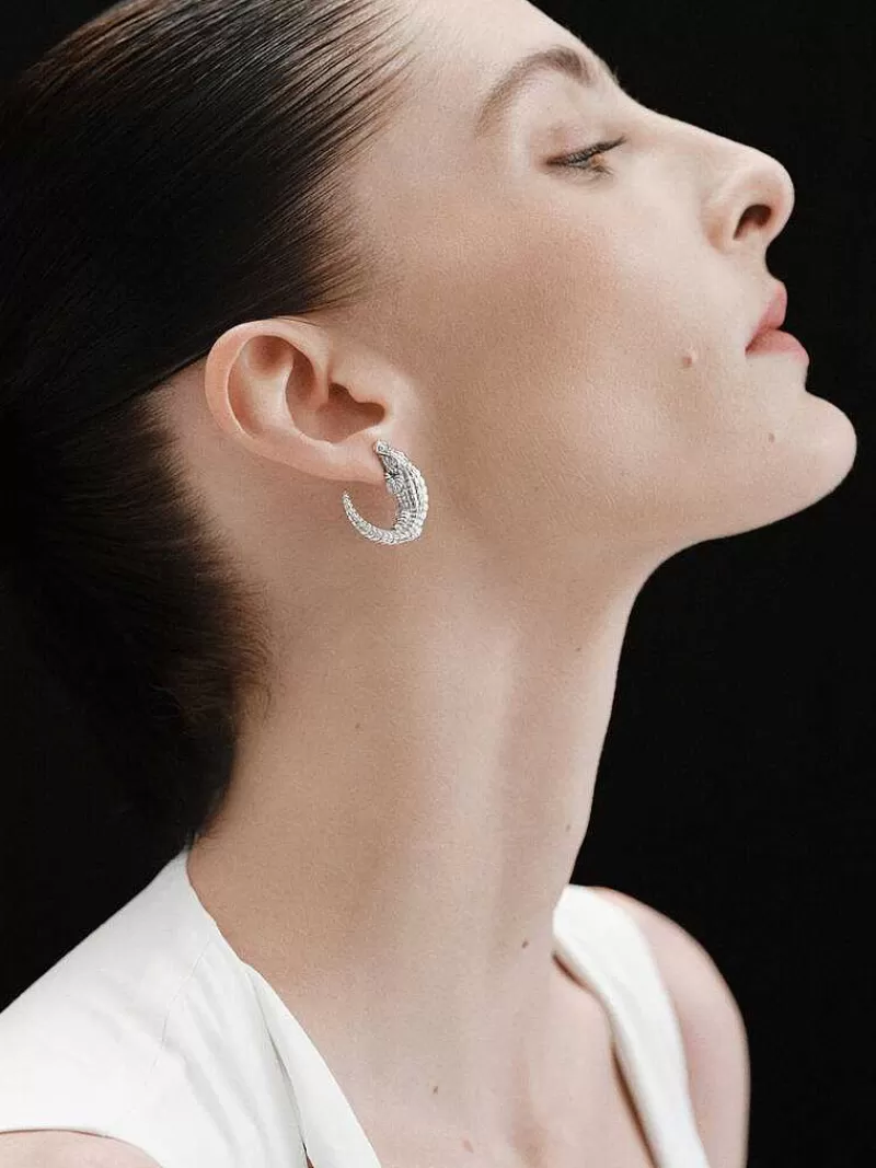 Boucles d'Oreilles Aristo-Crazy en Argent 925 - Création Crocodile Raffinée pour Élégance Intemporelle