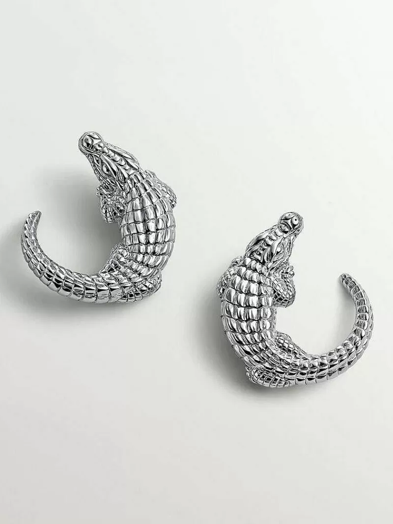 Boucles d'Oreilles Aristo-Crazy en Argent 925 - Création Crocodile Raffinée pour Élégance Intemporelle