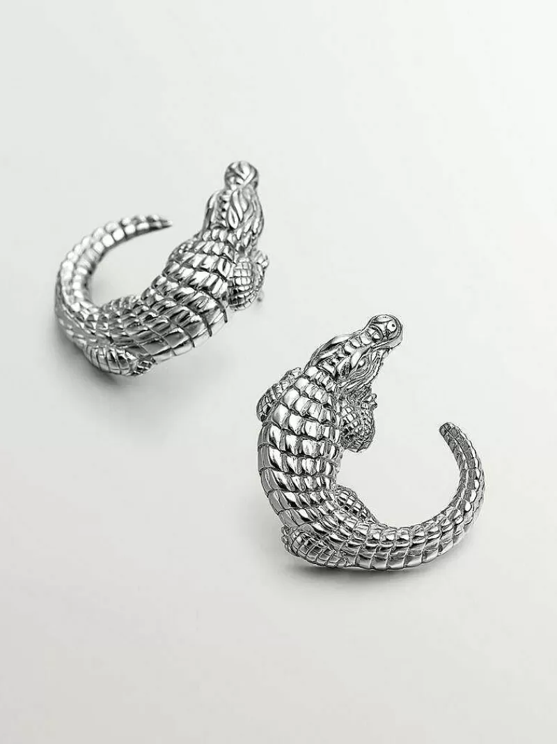 Boucles d'Oreilles Aristo-Crazy en Argent 925 - Création Crocodile Raffinée pour Élégance Intemporelle