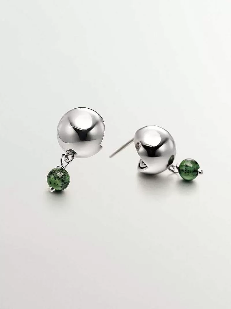 Boucles d'oreilles élégantes en argent 925 avec jaspe vert naturel - Création exclusive Aristocrazy