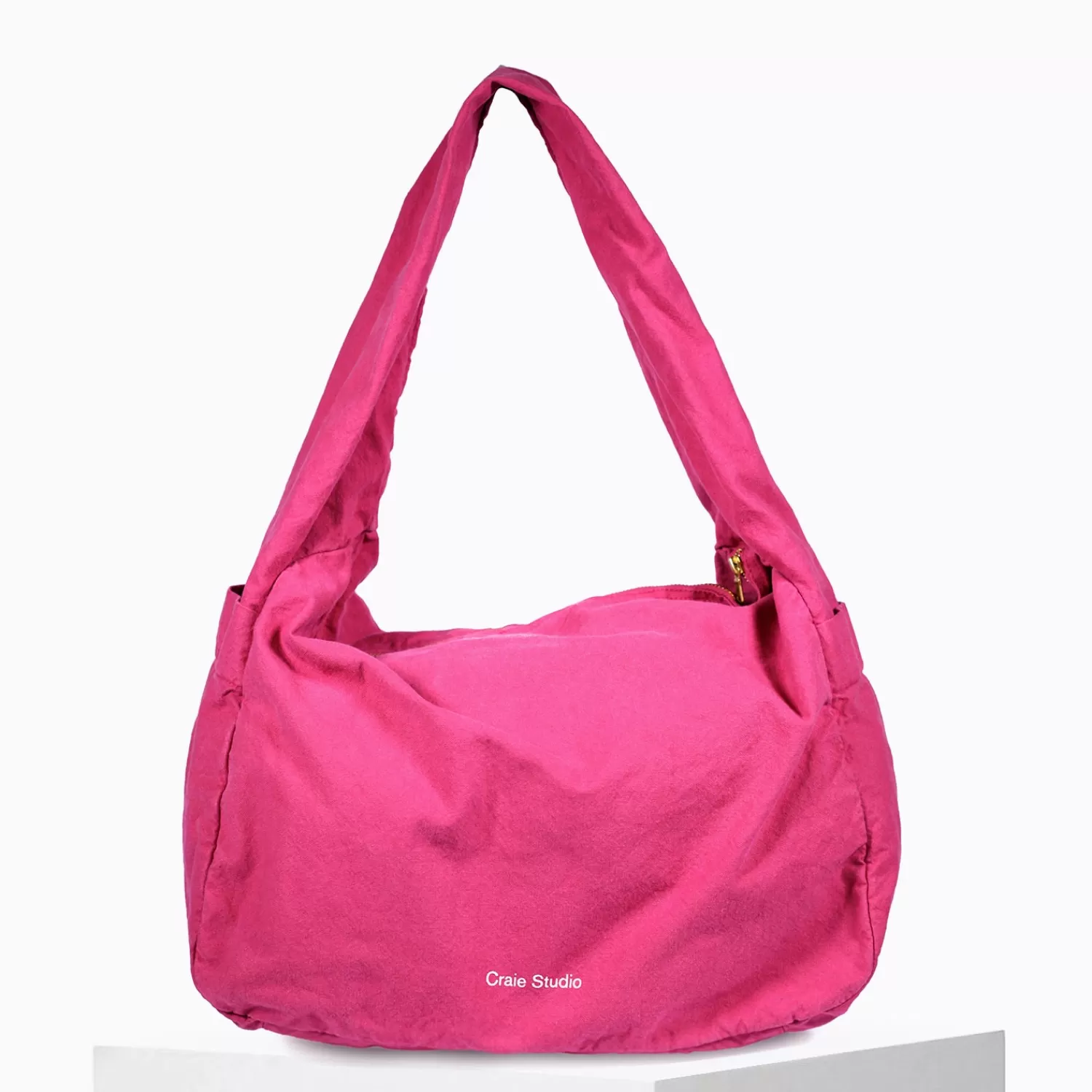 Élégance bohème : Sac bandoulière en coton doux teinté rose poudré - Collection Hot Craie Studio