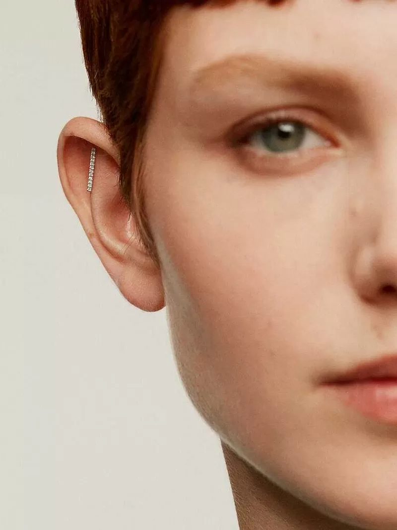 Boucles d'oreille piercing en or blanc 18K serti de diamants - Élégance intemporelle par Aristocrazy