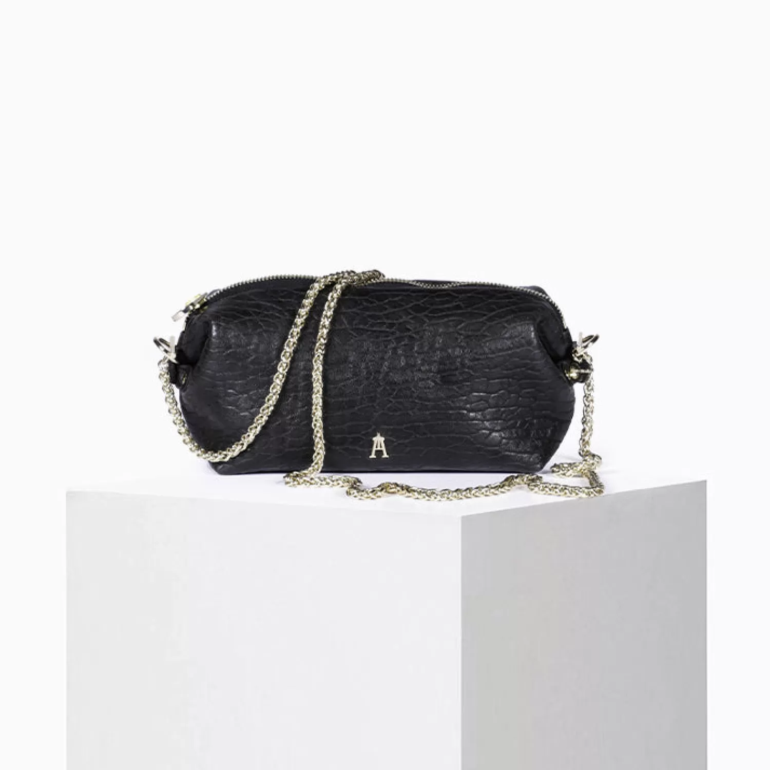 Pochette Bulles de Nuage en Cuir Noir - Collection Élégante Studio Craie
