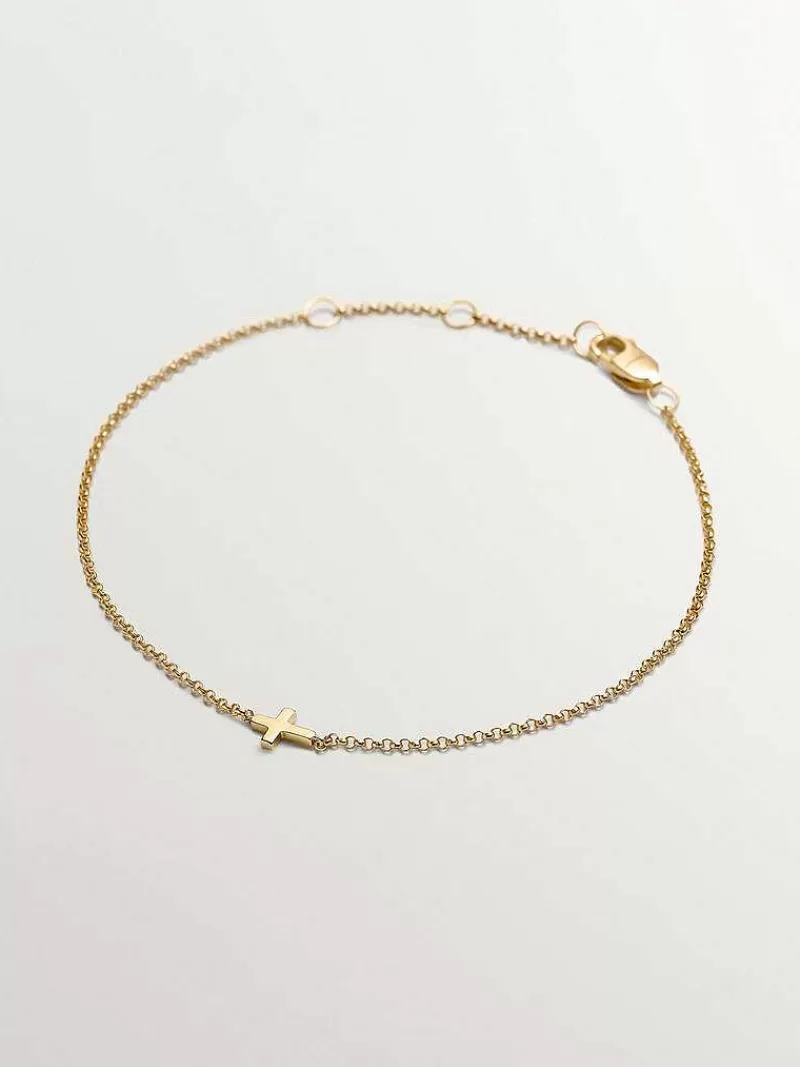 Bracelet Aristocrazy en Or Jaune 9 Carats avec Croix Élégante - Alliance de Style et de Symbolisme
