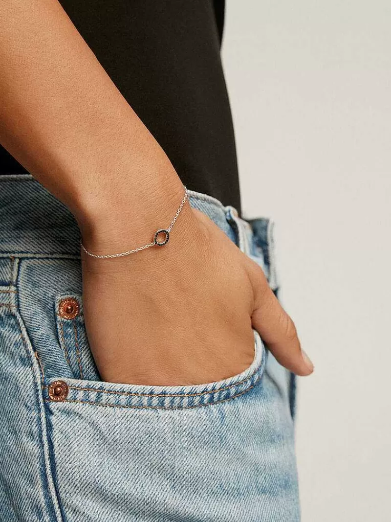 Bracelet Aristocrazy en Argent Sterling 925 - Pièce Élégante Ornée d'un Cercle de Spinelles Noires, Style Intemporel