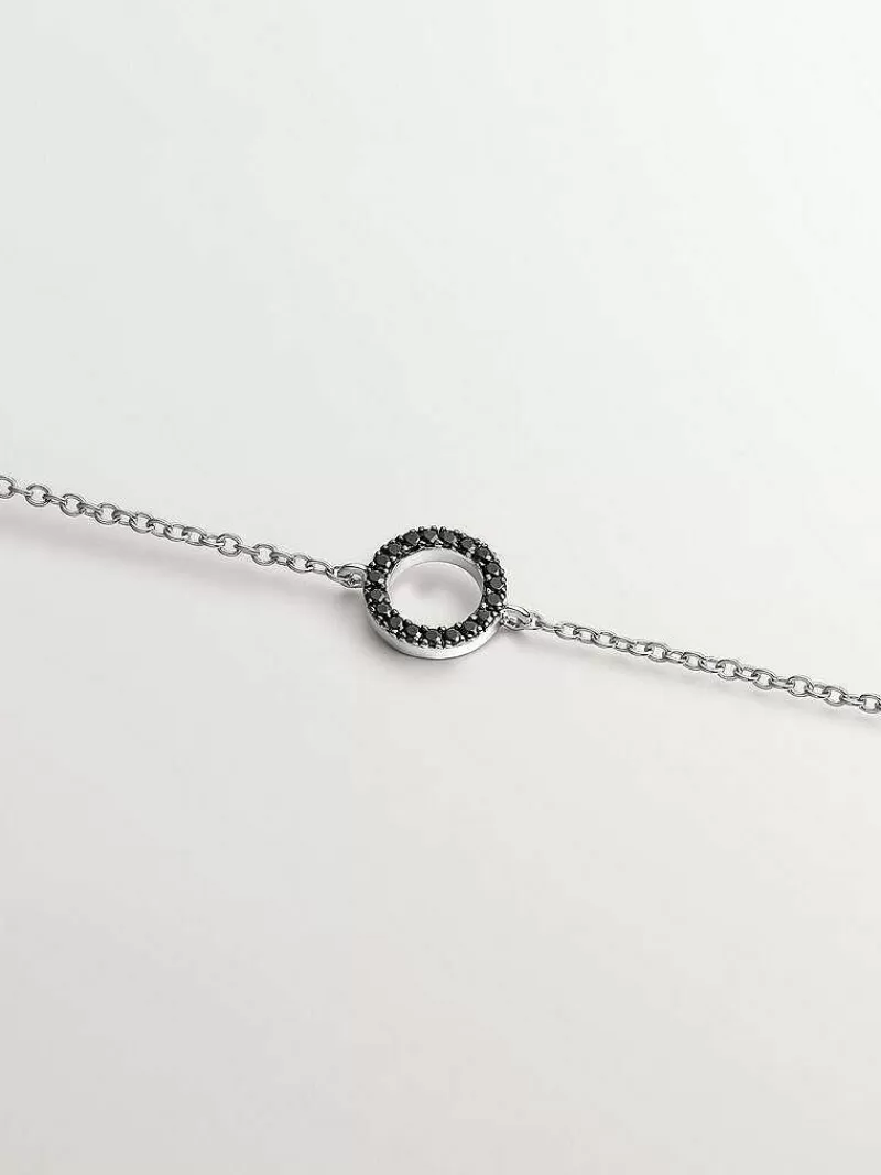 Bracelet Aristocrazy en Argent Sterling 925 - Pièce Élégante Ornée d'un Cercle de Spinelles Noires, Style Intemporel
