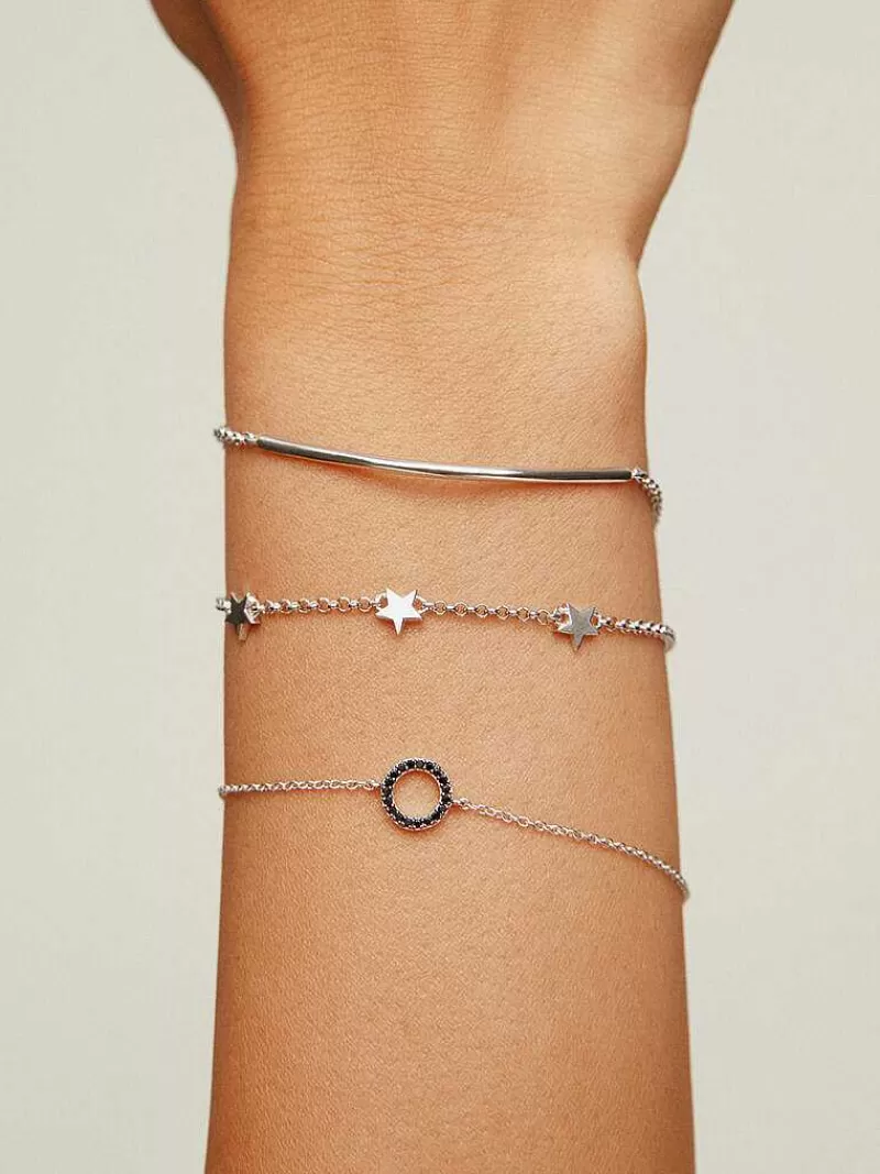 Bracelet Aristocrazy en Argent Sterling 925 - Pièce Élégante Ornée d'un Cercle de Spinelles Noires, Style Intemporel