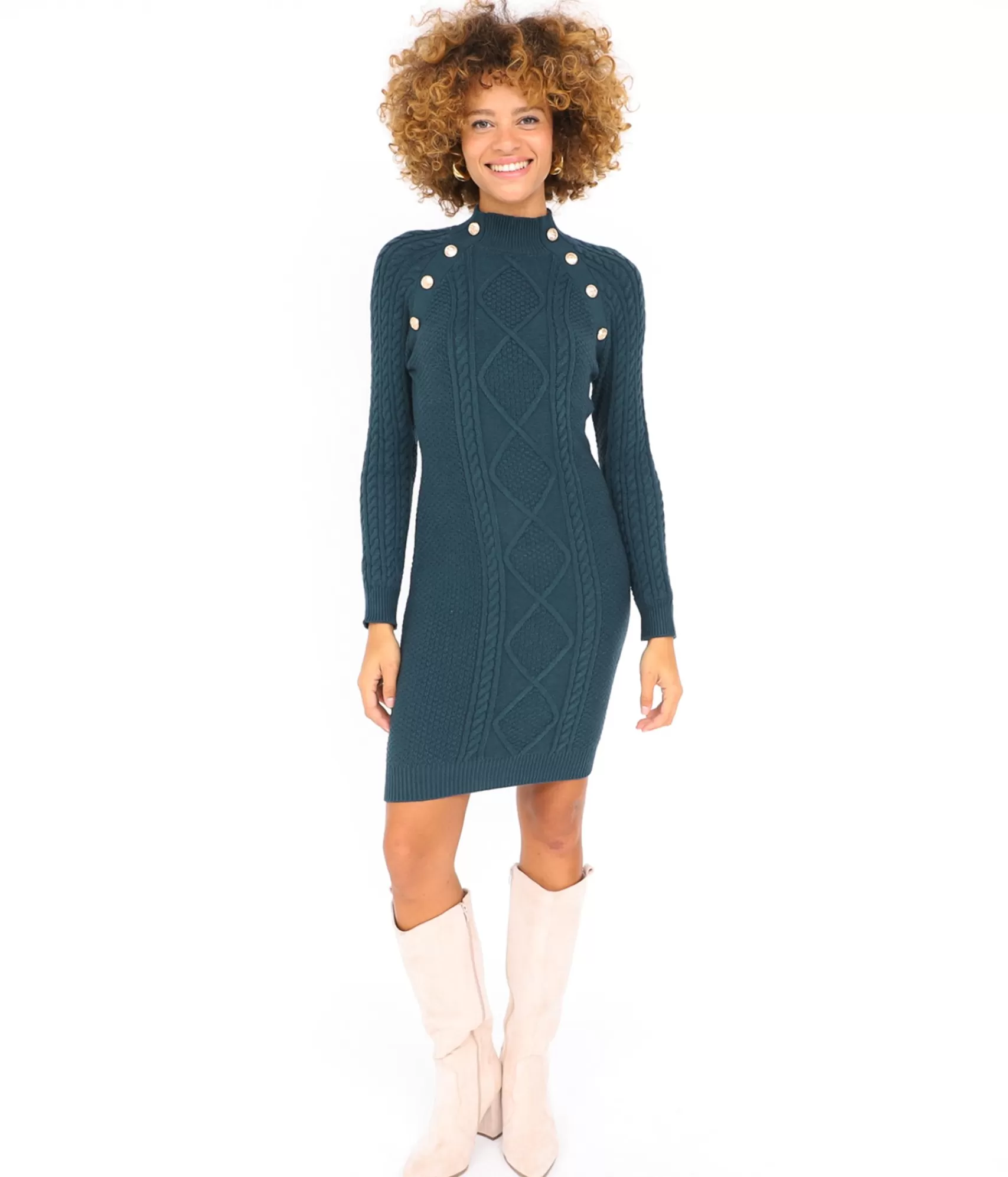 Robe Élégante Mona à Boutons Nacrés - EDJI Collection Prêt-à-Porter
