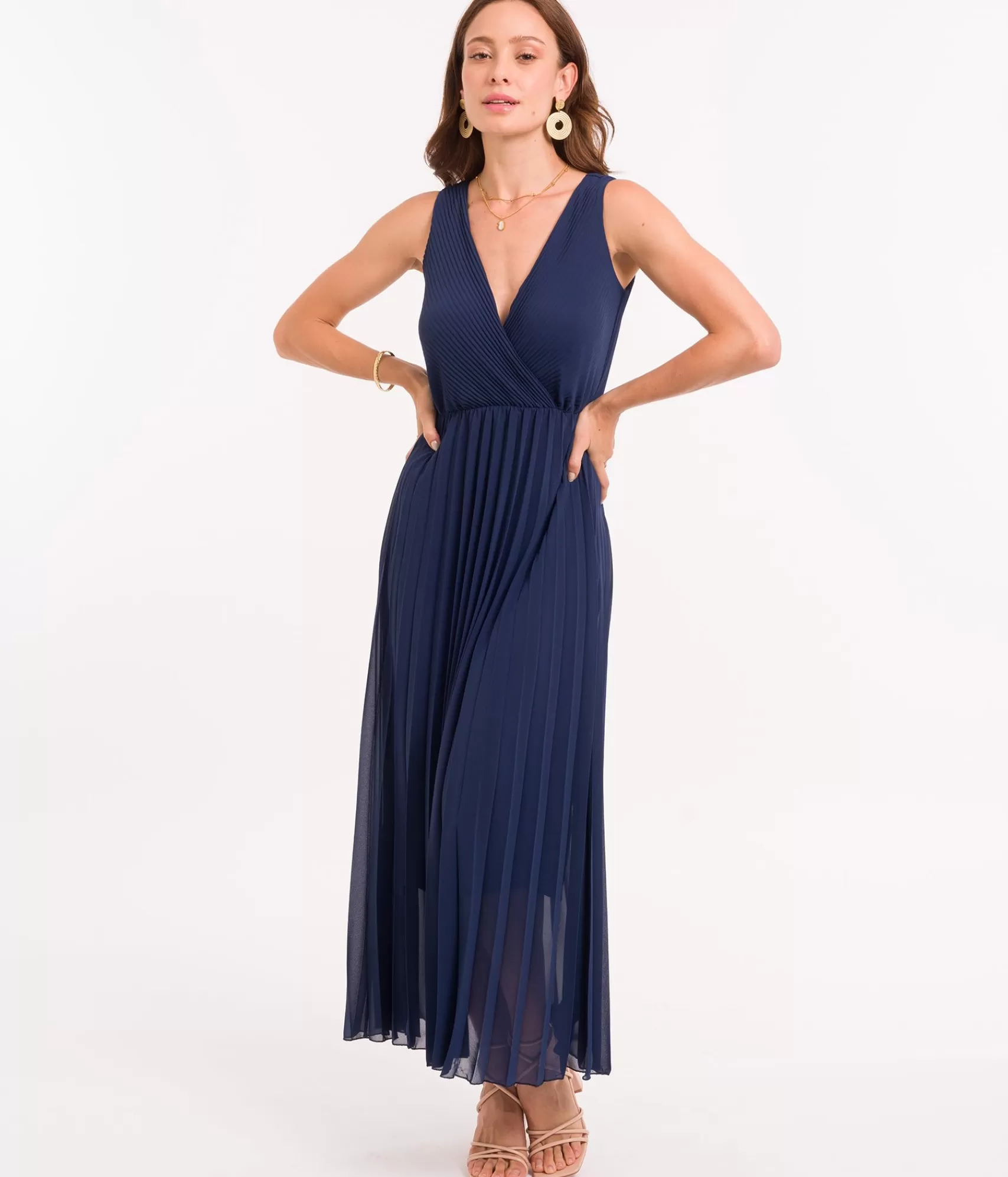 Élégante robe longue à plissé délicat Lola - Collection EDJI en viscose fluide pour un style bohème intemporel