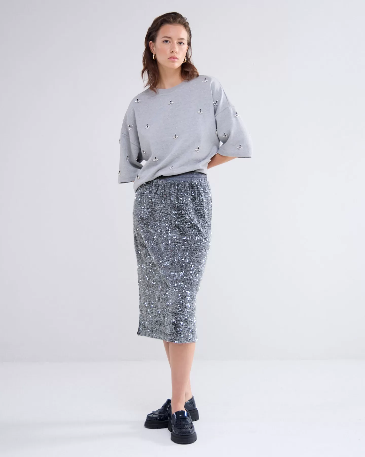 Élégante jupe Summum à paillettes scintillantes - Gris nuage pour soirées raffinées