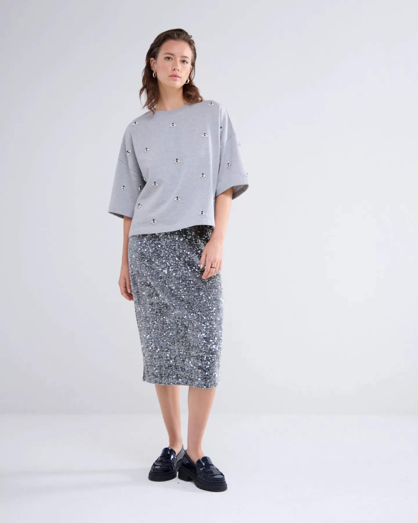 Élégante jupe Summum à paillettes scintillantes - Gris nuage pour soirées raffinées