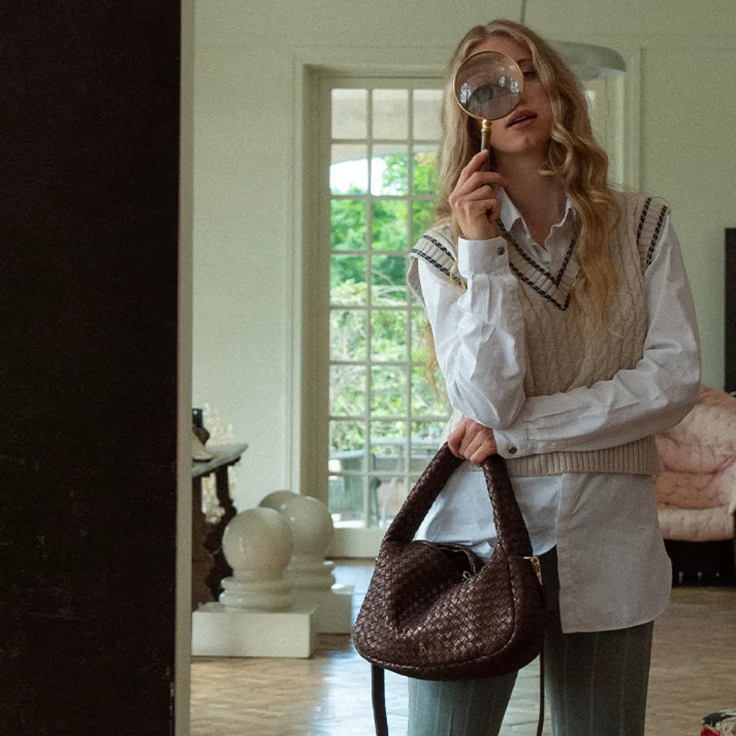 Sac Tressé Élégance Bohème - Panier Ballon Brun Moro 
Avec Lanières Cuir - Craie Studio Édition Limitée