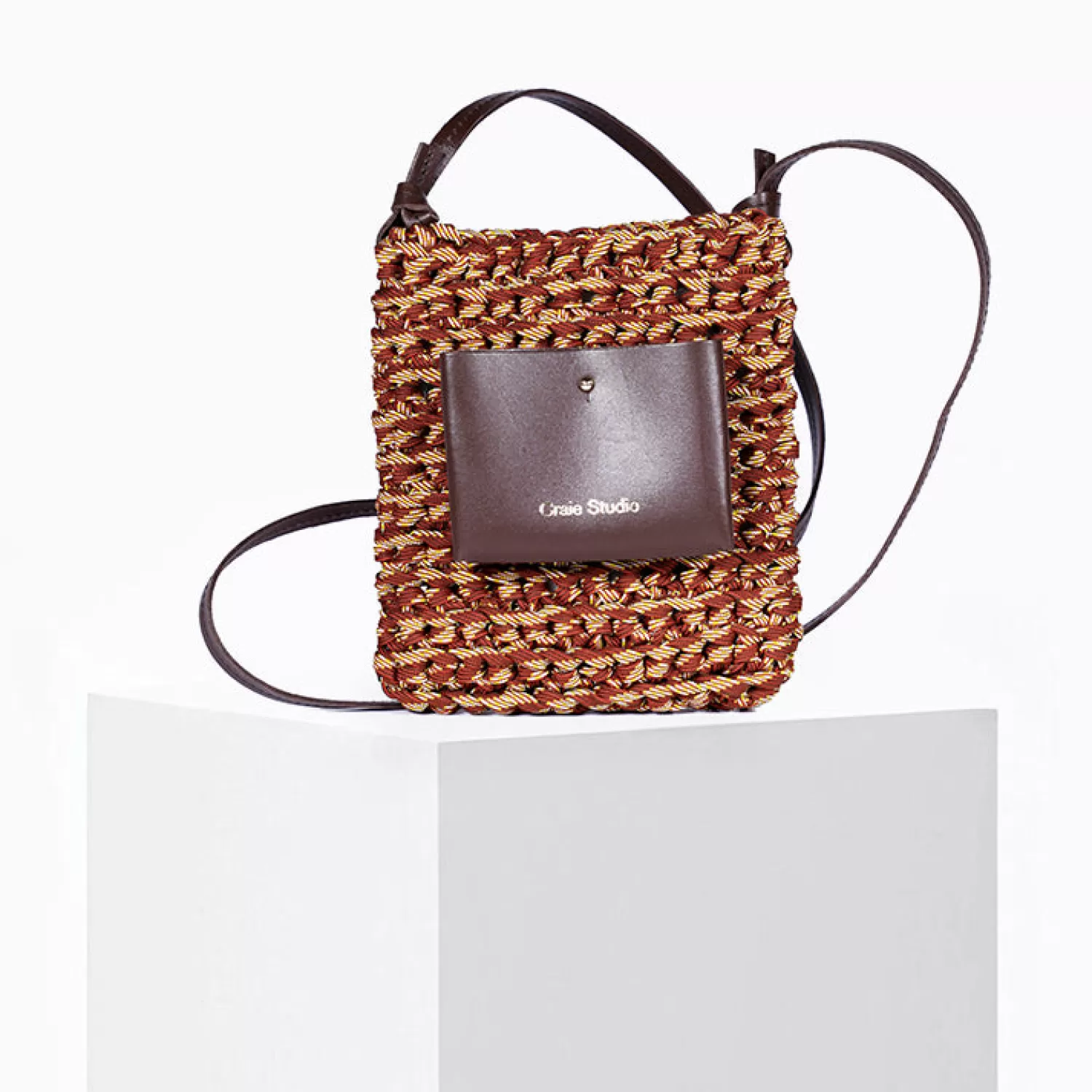Élégant sac bandoulière macramé - nuances cacao et camel - création artisanale Craie Studio