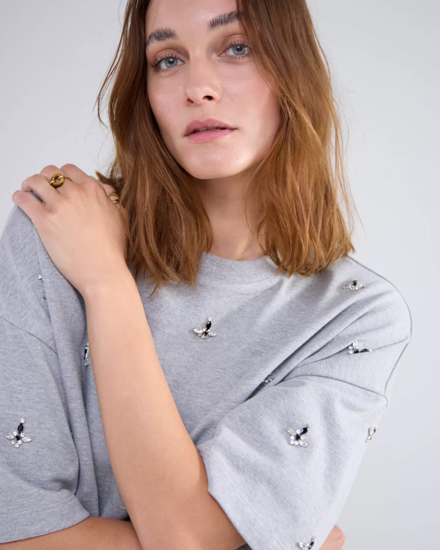 Sweat-shirt Décoré Strass Gris Anthracite - Collection Summum Élégante - Pulls & Gilets Confortables en Coton Souple