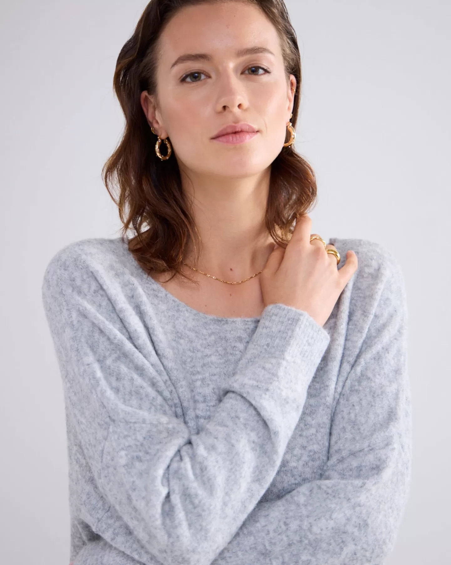 Pull Femme Décontracté Col Rond Évasé - Confort Ultime en Laine Douce Gris Anthracite