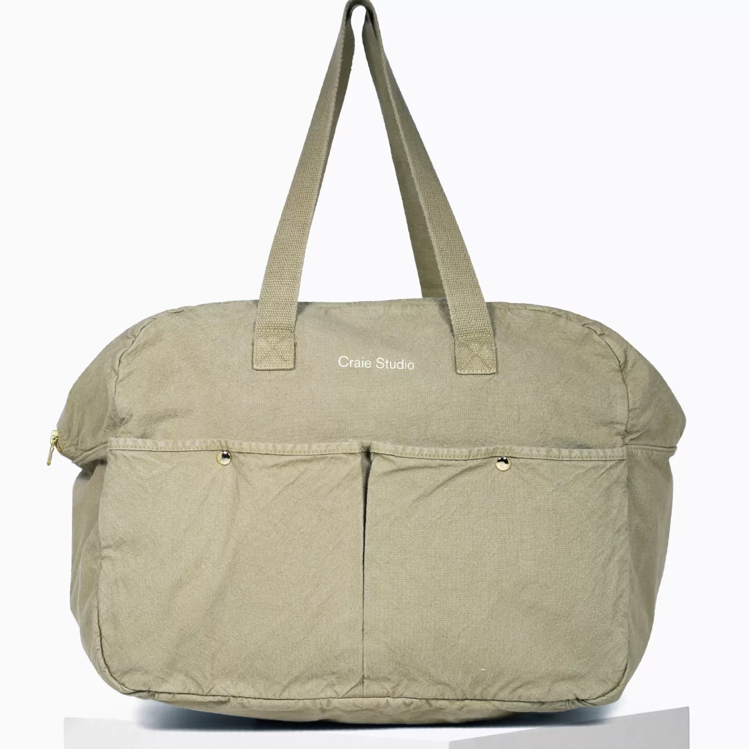 Sac week-end végétal en coton bio kaki - Collection pratique Craie Studio (idéal pour escapades écoresponsables)