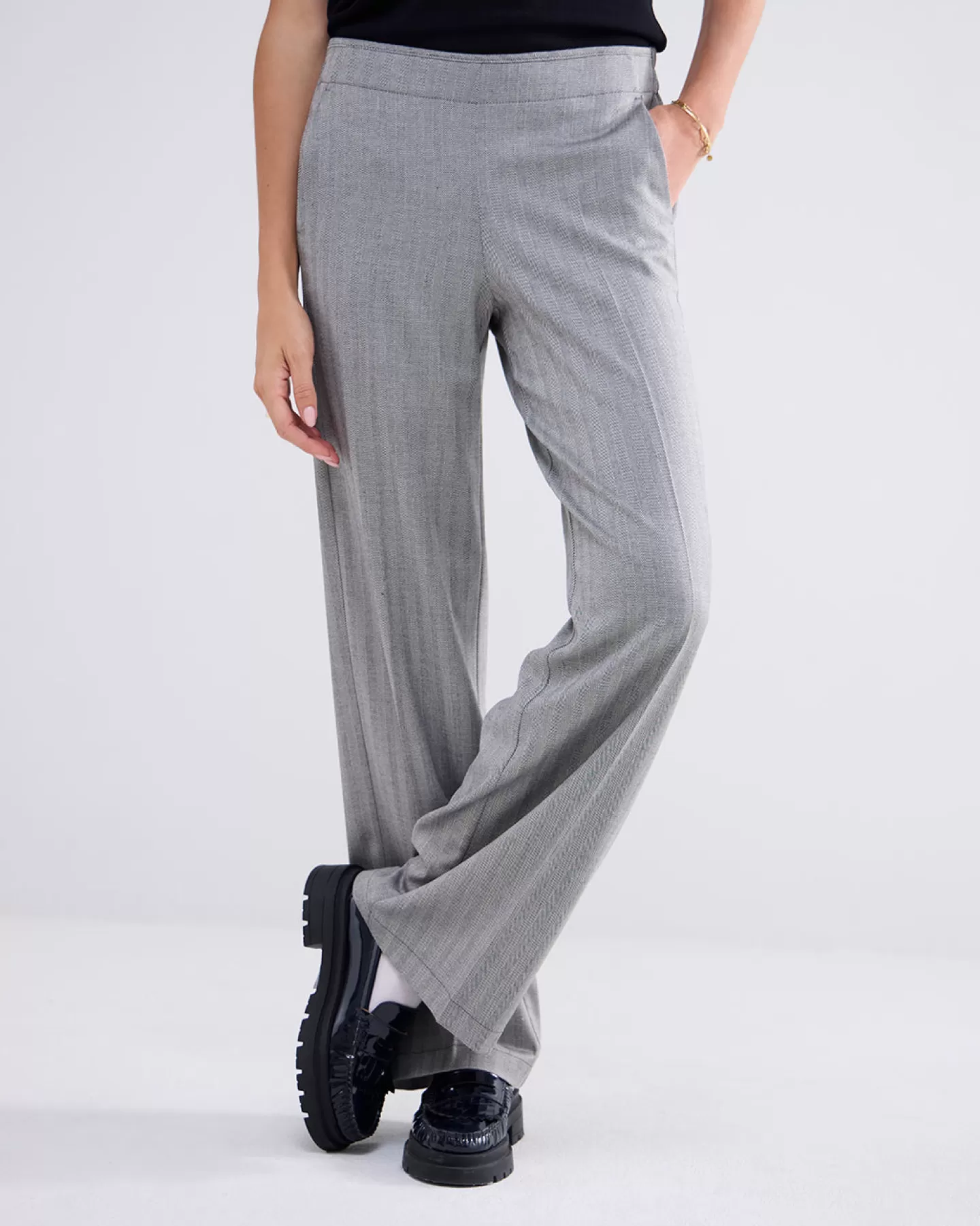 Pantalon Large Femme Élégant à Taille Élastique - Noir | Modèle Confortable Printemps/Été - Tissu Souple & Stylé