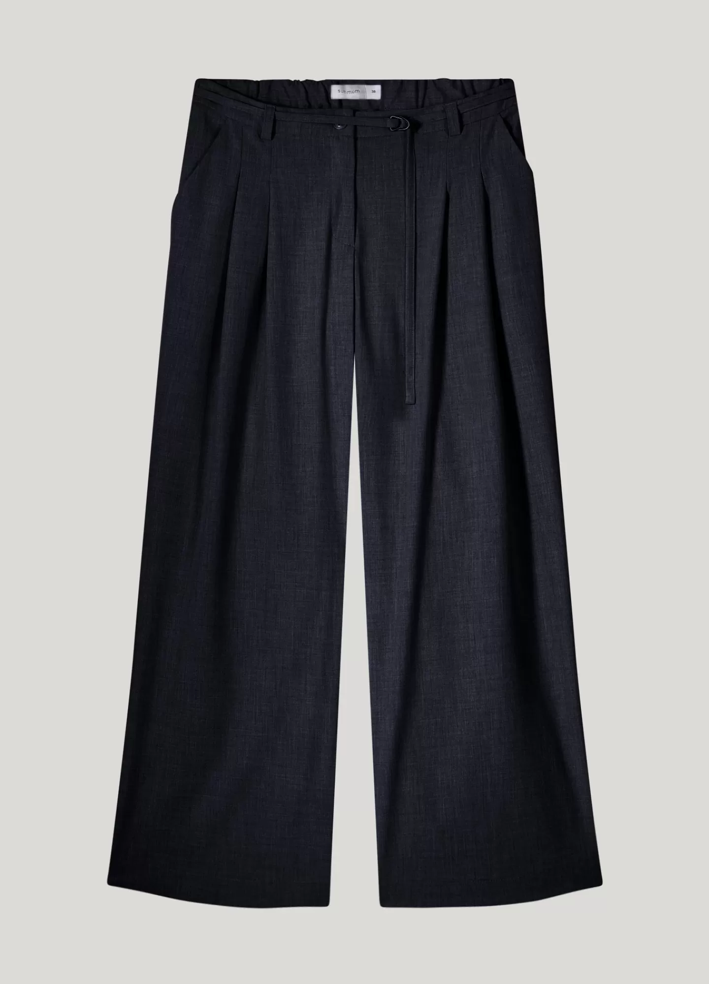 Pantalon Large Summum à Plis avec Ceinture Ajustable - Bleu Marine Élégant pour Style Décontracté Chic