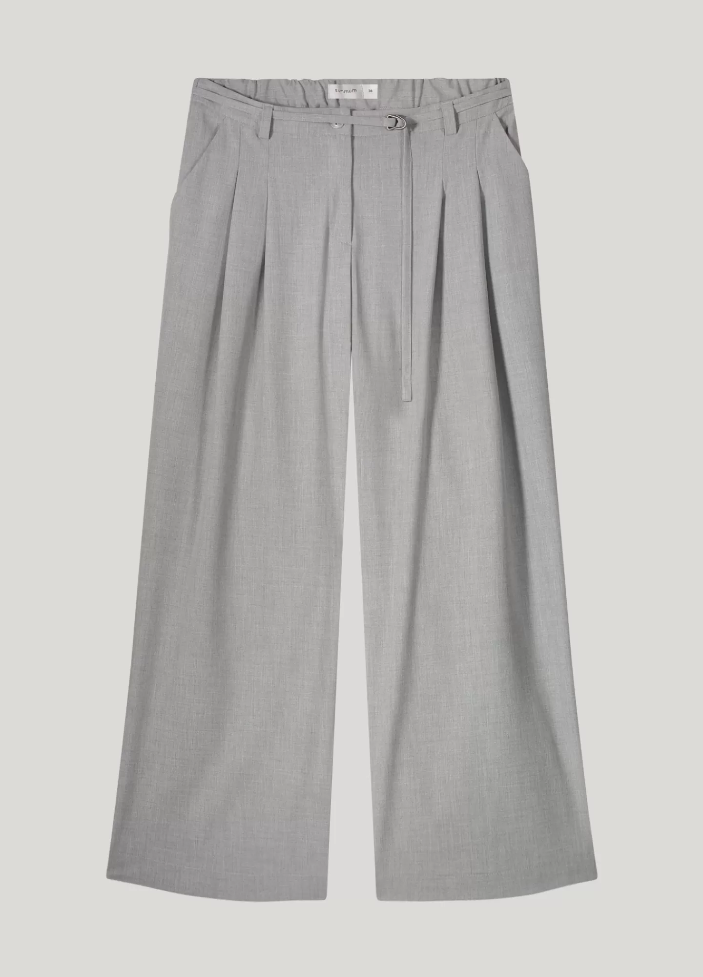 Pantalon Femme Élégant Taille Haute - Coupe Wide-Leg avec Ceinture Adjustable et Détails Plissés - Gris Anthracite Tendance Printemps/Été 2024
